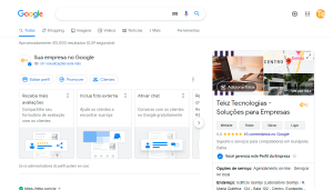 Pesquisa da empresa Tekz no motor de buscas do Google